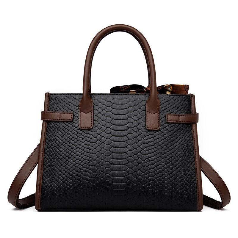 Embossed Leather & Snakeskin Single Sling Bag