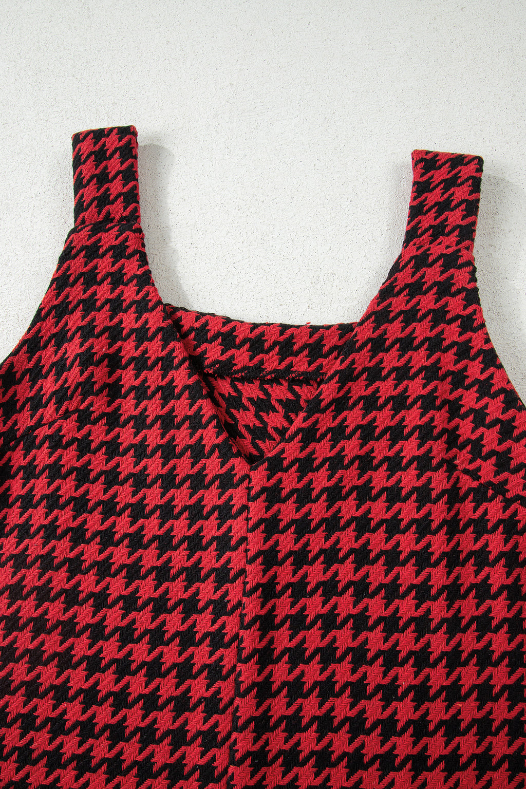 Red Houndstooth Print V Neck Sleeveless Mini Dress