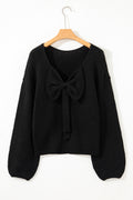 Black Bow Backless Bubble Sleeve Sweater