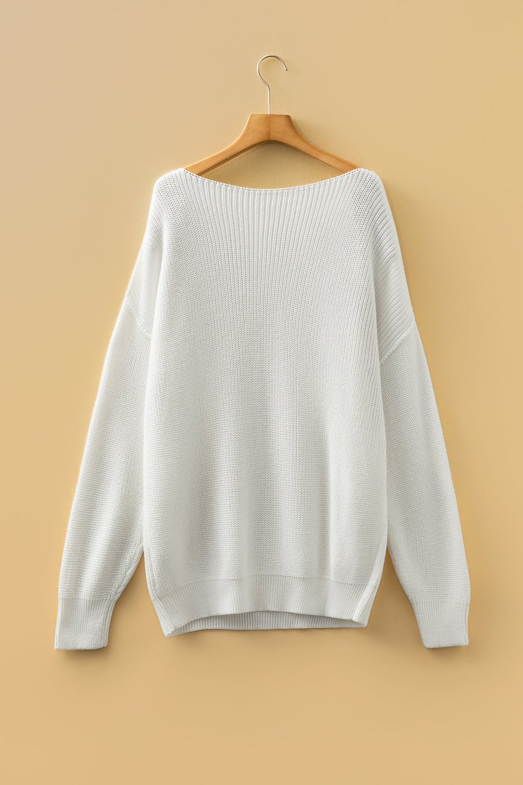White Asymmetric Neck Drop Shoulder Baggy Slouchy Sweater