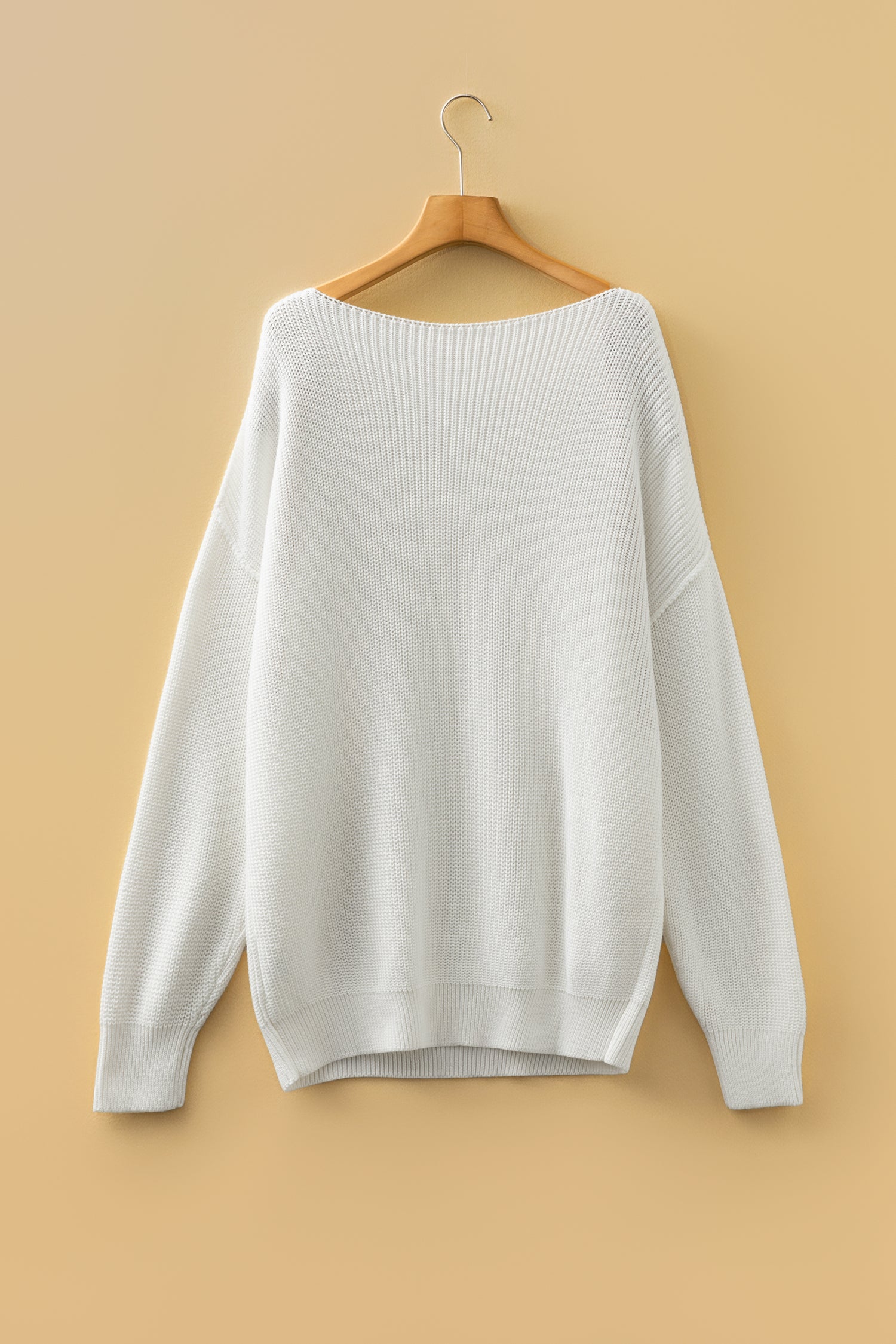 White Asymmetric Neck Drop Shoulder Baggy Slouchy Sweater