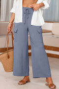 Dark Grey Drawstring Frilled Elastic Waistband Wide Leg Utility Trousers