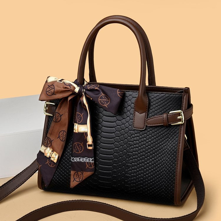 Embossed Leather & Snakeskin Single Sling Bag