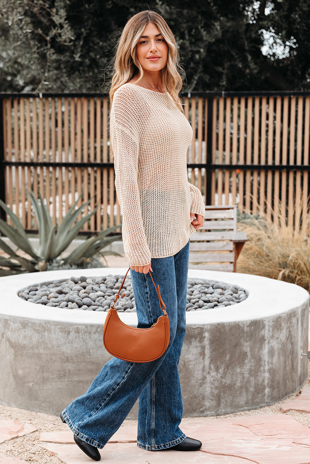 Smoke Gray Crochet Hollow-out Jumper Top Sweater