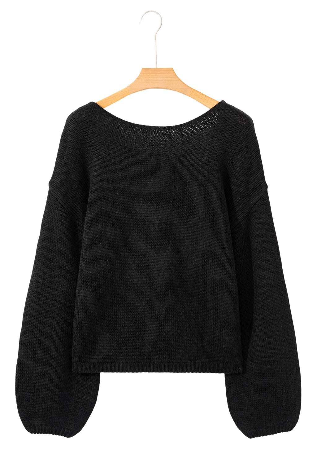 Black Bow Backless Bubble Sleeve Sweater
