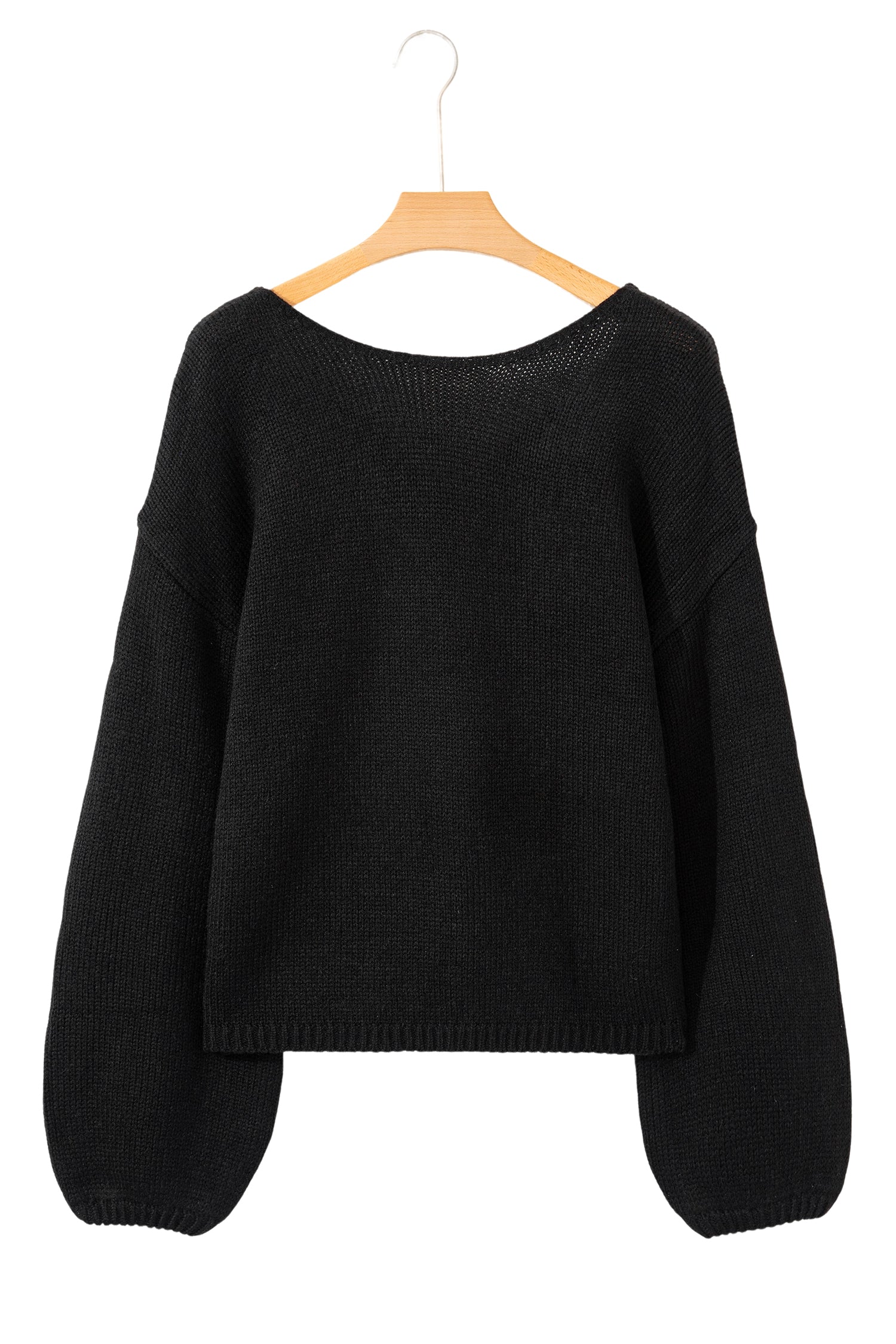 Black Bow Backless Bubble Sleeve Sweater