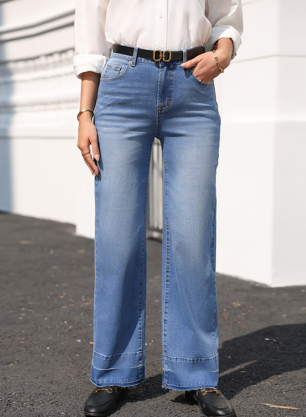 Black Raw Hem Unique Cuffs Straight High Rise Loose Jeans