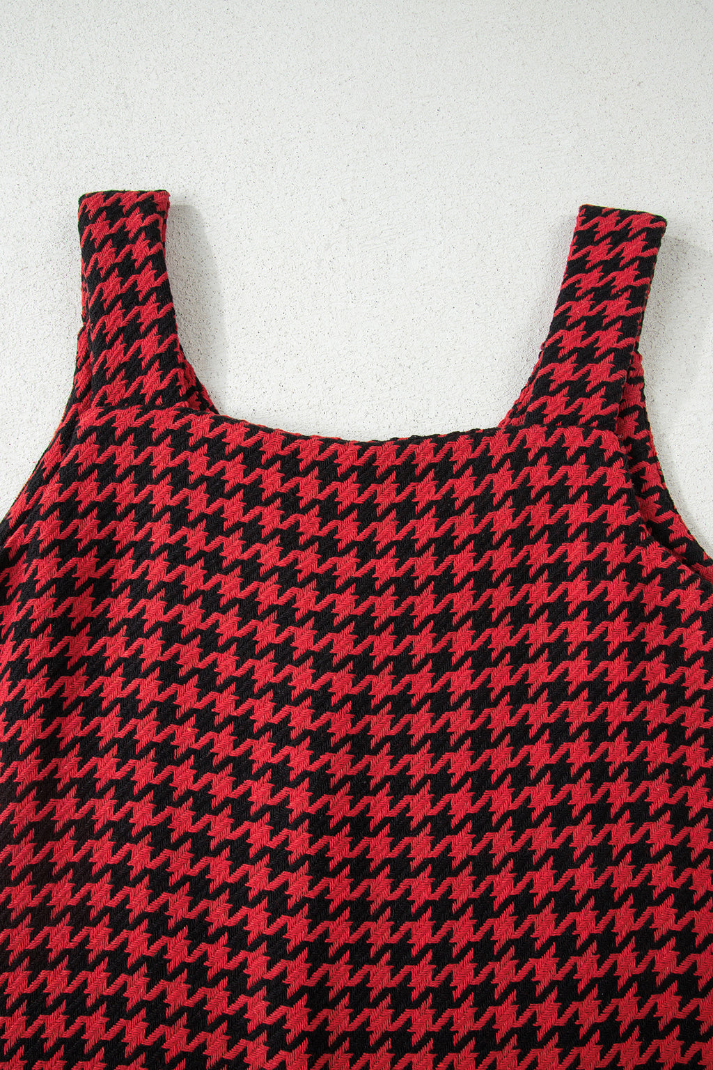 Red Houndstooth Print V Neck Sleeveless Mini Dress